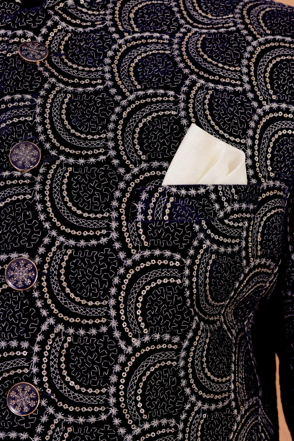 Handcrafted Blue Achkan by Blue Style Sherwani - Image 2