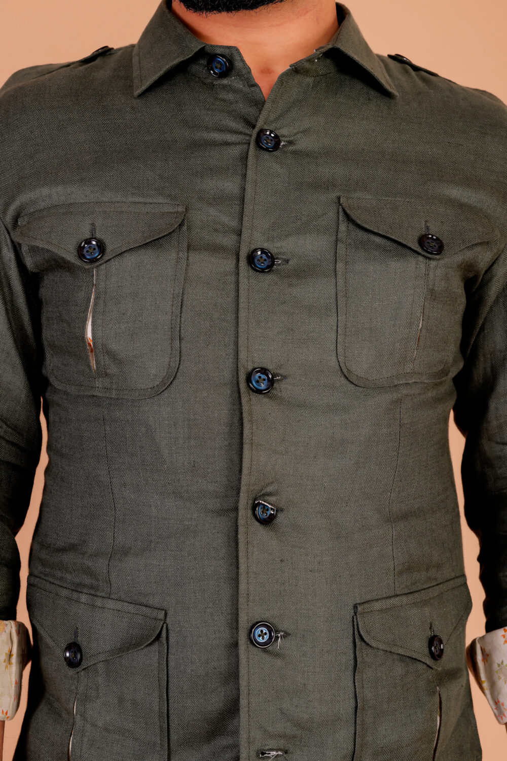 Handcrafted Grey Linen Bush Coat for Men's - Image 2