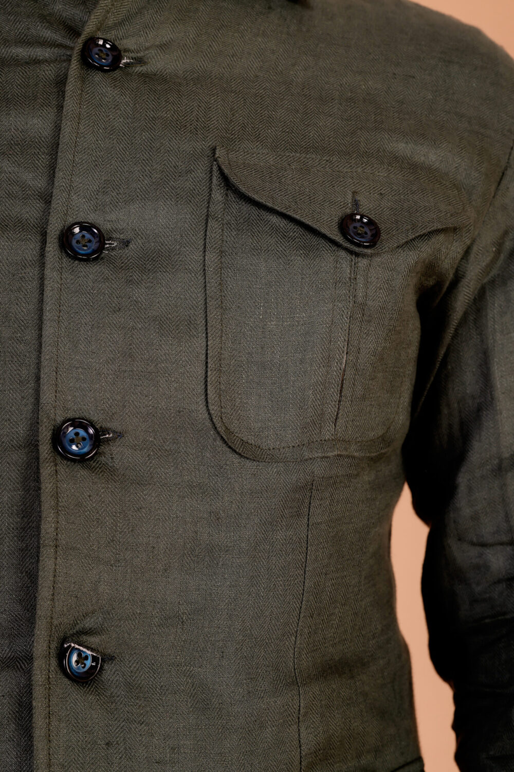 Handcrafted Grey Linen Bush Coat for Men's - Image 4