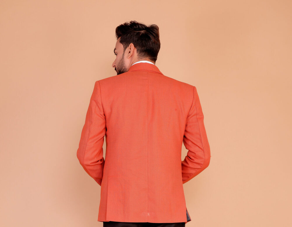 Stylish Men's Orange Solid Slim-Fit 2-Button Blazer - Image 4