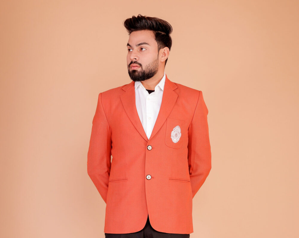Stylish Men's Orange Solid Slim-Fit 2-Button Blazer