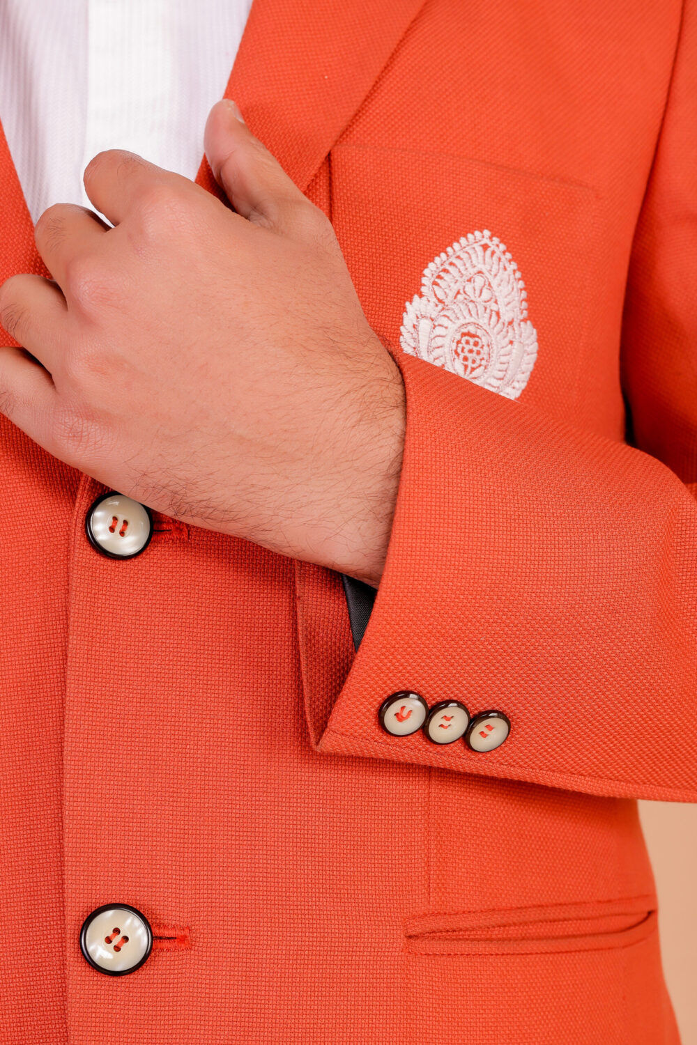 Stylish Men's Orange Solid Slim-Fit 2-Button Blazer - Image 5